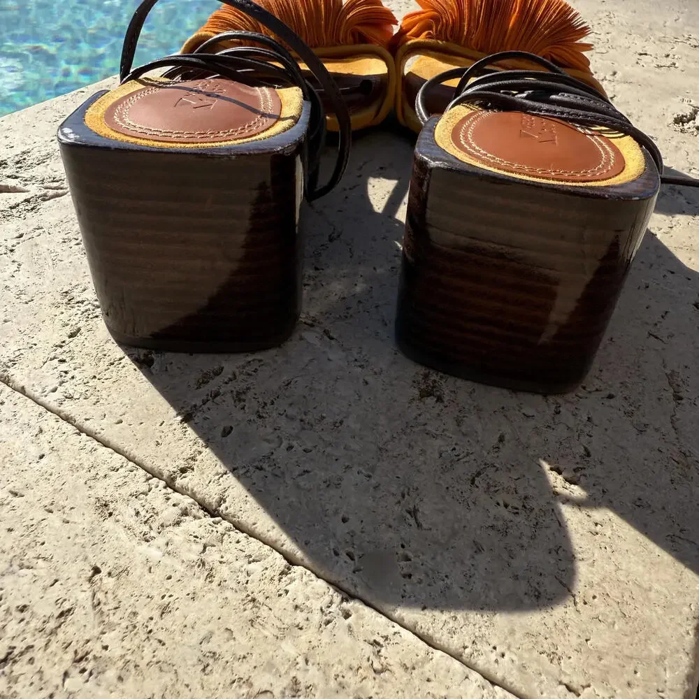 Mercedes Castillo Women's Orange Suede Fringe Sandals Vacation Holiday Size 7.5